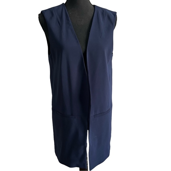 White House Black Market Navy Sleeveless Open Front Vest - Picture 2 of 6